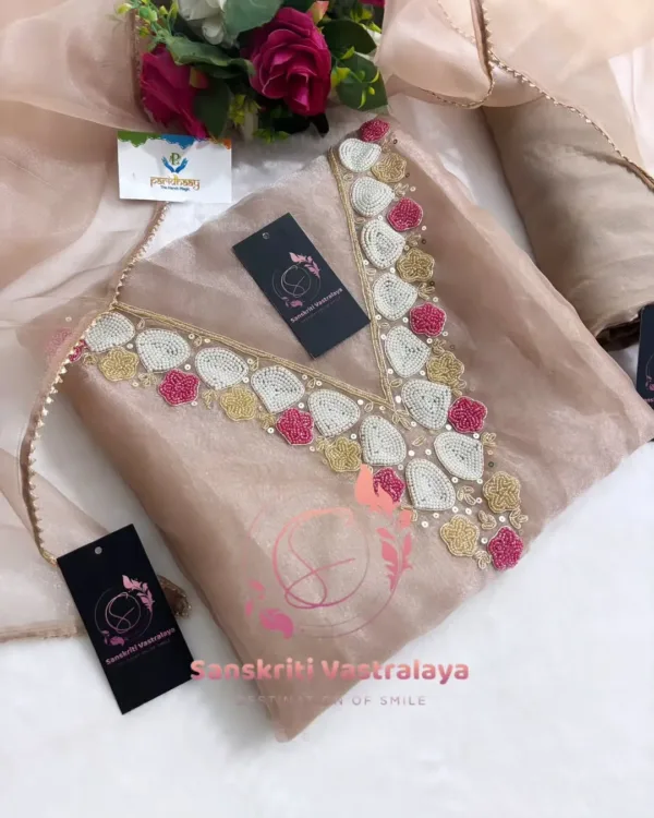 Organza fabric kurta with pearl handwork - Image 2