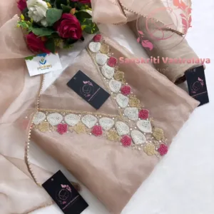 Organza fabric kurta with pearl handwork