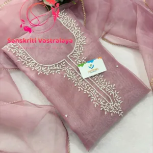 heavy rich organza fabric kurta with pearl handwork