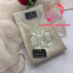 heavy rich organza fabric kurta with pearl handwork