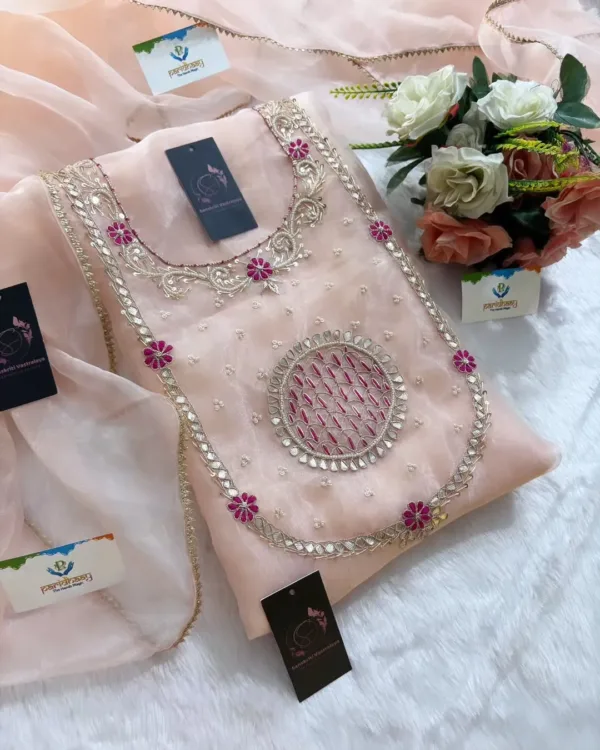 heavy rich organza fabric kurta with zardoshi handwork - Image 2