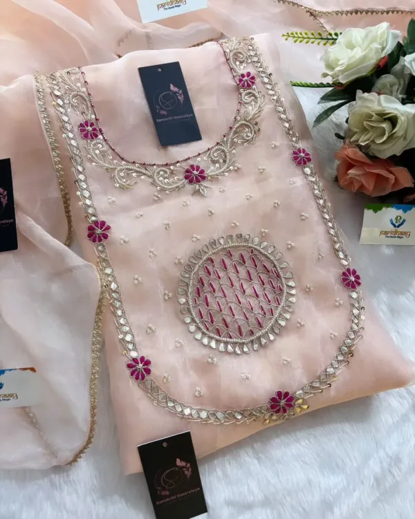 heavy rich organza fabric kurta with zardoshi handwork - Image 3
