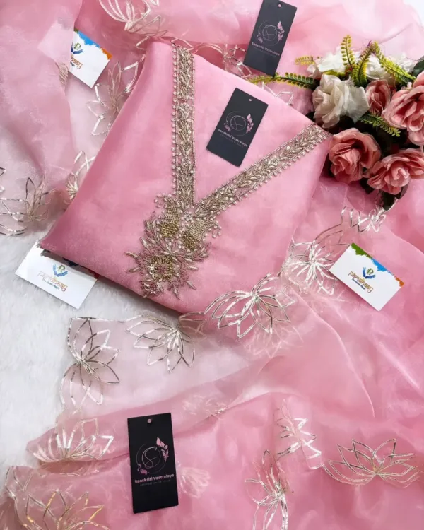 heavy rich organza fabric kurta with zardoshi handwork - Image 2