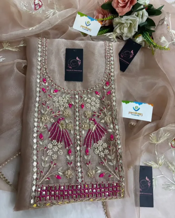 heavy rich organza fabric kurta with zardoshi handwork - Image 2