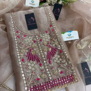 heavy rich organza fabric kurta with zardoshi handwork