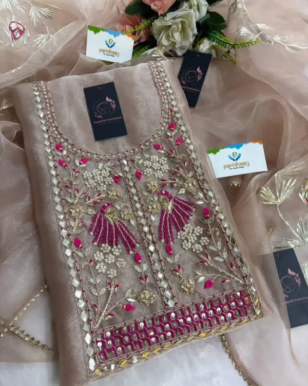 heavy rich organza fabric kurta with zardoshi handwork