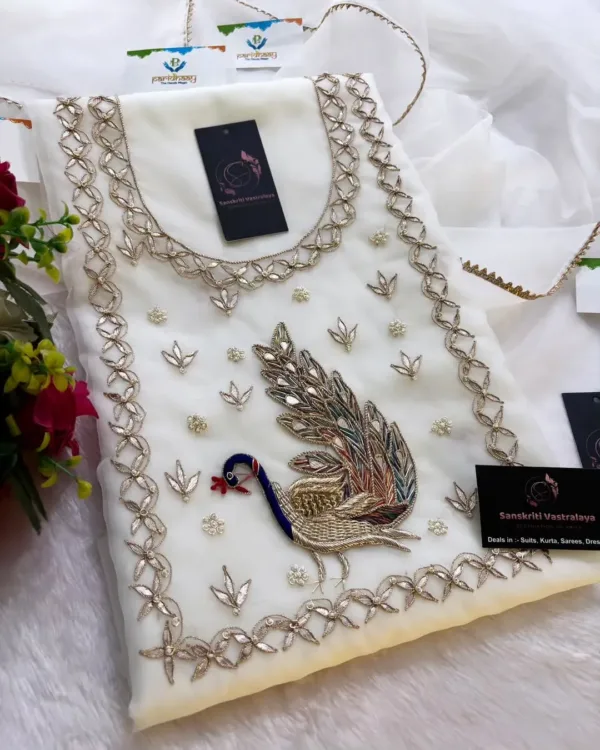 heavy rich organza fabric kurta with zardoshi handwork - Image 3