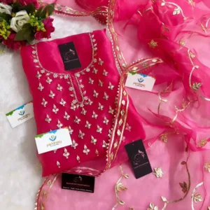 heavy rich organza fabric kurta with zardoshi handwork