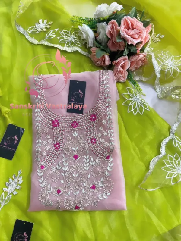 Tissue organza fabric kurta with zardozi handwork - Image 3