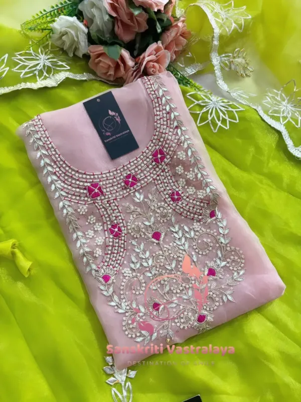 Tissue organza fabric kurta with zardozi handwork - Image 2