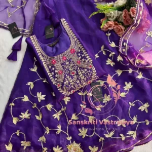 Tissue organza fabric kurta with zardozi handwork