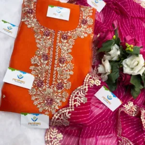 heavy rich organza fabric kurta with zardoshi handwork