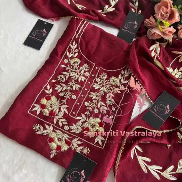 American silk fabric kurta with zardogi handwork - Image 3