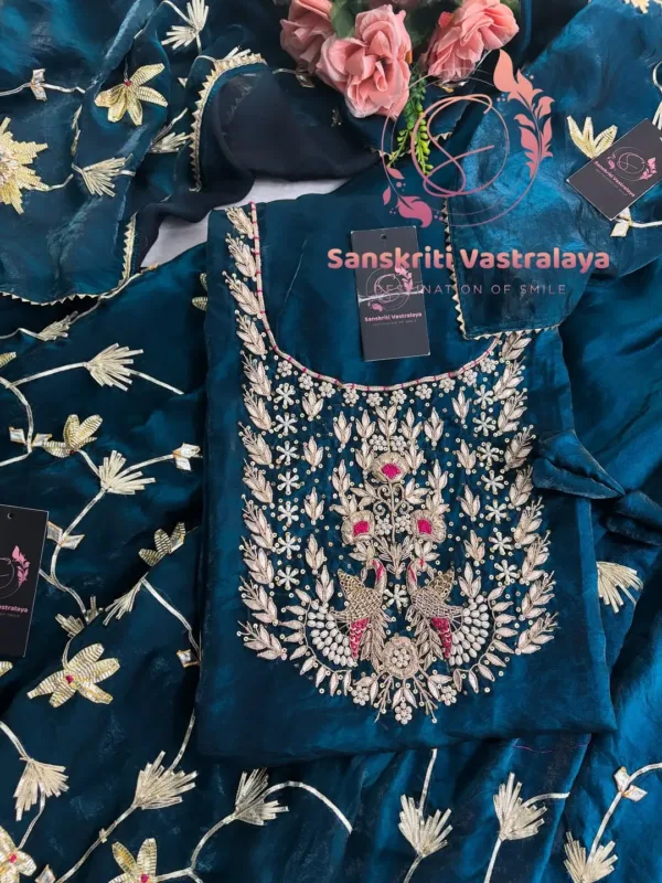 Fendy silk fabric kurta with zardozi handwork - Image 3