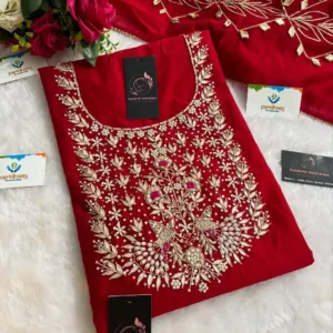 heavy rich chanderi fabric kurta with zardoshi handwork