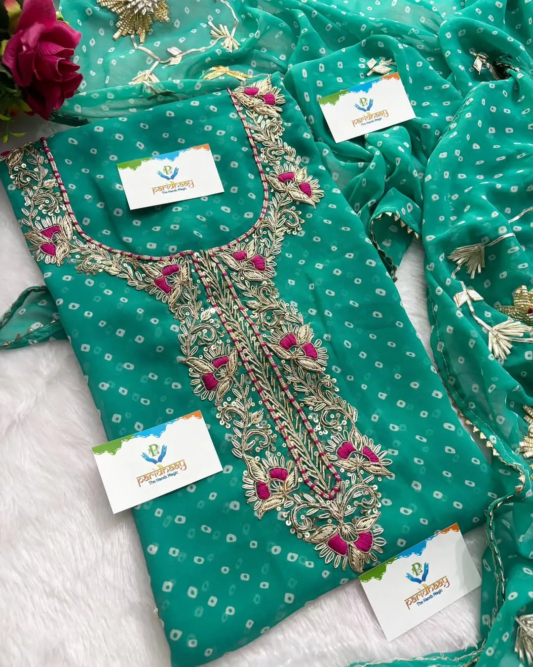 heavy rich Georgette fabric kurta with zardoshi handwork - Image 3