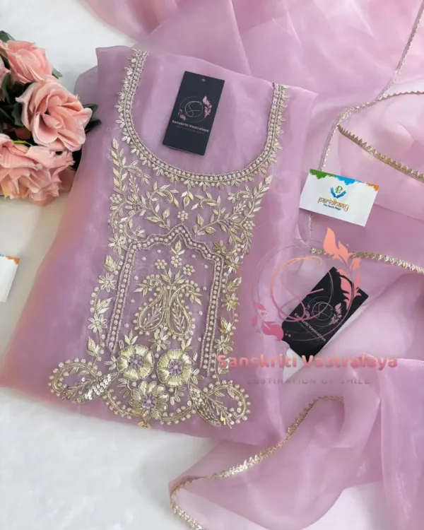 heavy rich organza fabric kurta with zardogi handwork