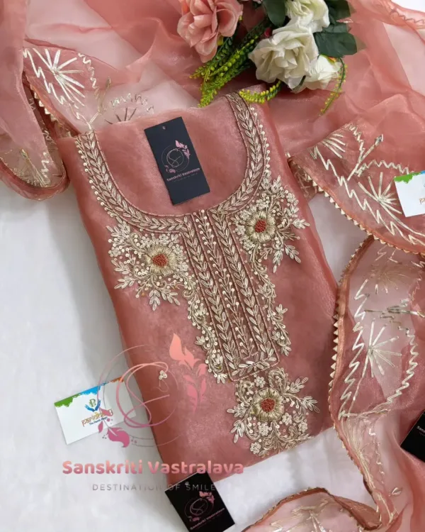 heavy rich organza fabric kurta with zardogi handwork - Image 3