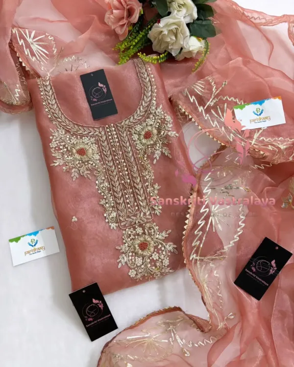 heavy rich organza fabric kurta with zardogi handwork - Image 2