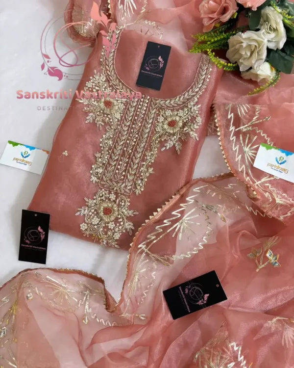 heavy rich organza fabric kurta with zardogi handwork