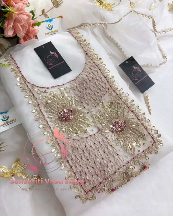 heavy rich organza fabric kurta with zardogi handwork - Image 2