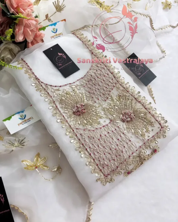 heavy rich organza fabric kurta with zardogi handwork