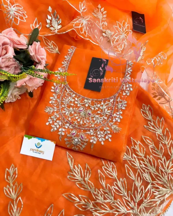 Organza fabric kurta with zardoshi handwork - Image 3