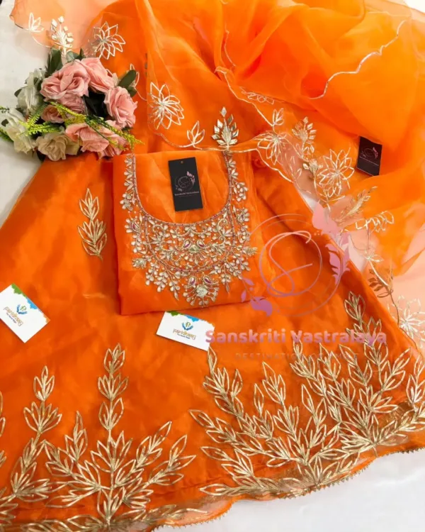 Organza fabric kurta with zardoshi handwork - Image 2