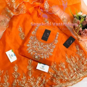 Organza fabric kurta with zardoshi handwork