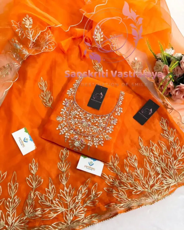 Organza fabric kurta with zardoshi handwork