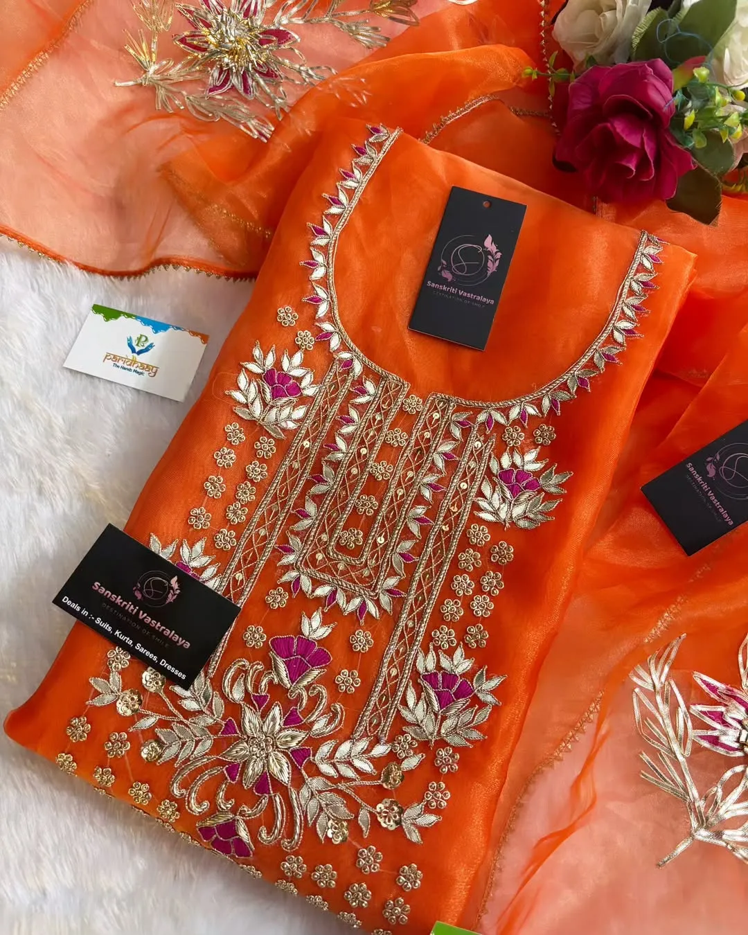 heavy rich organza fabric kurta with zardoshi handwork - Image 3