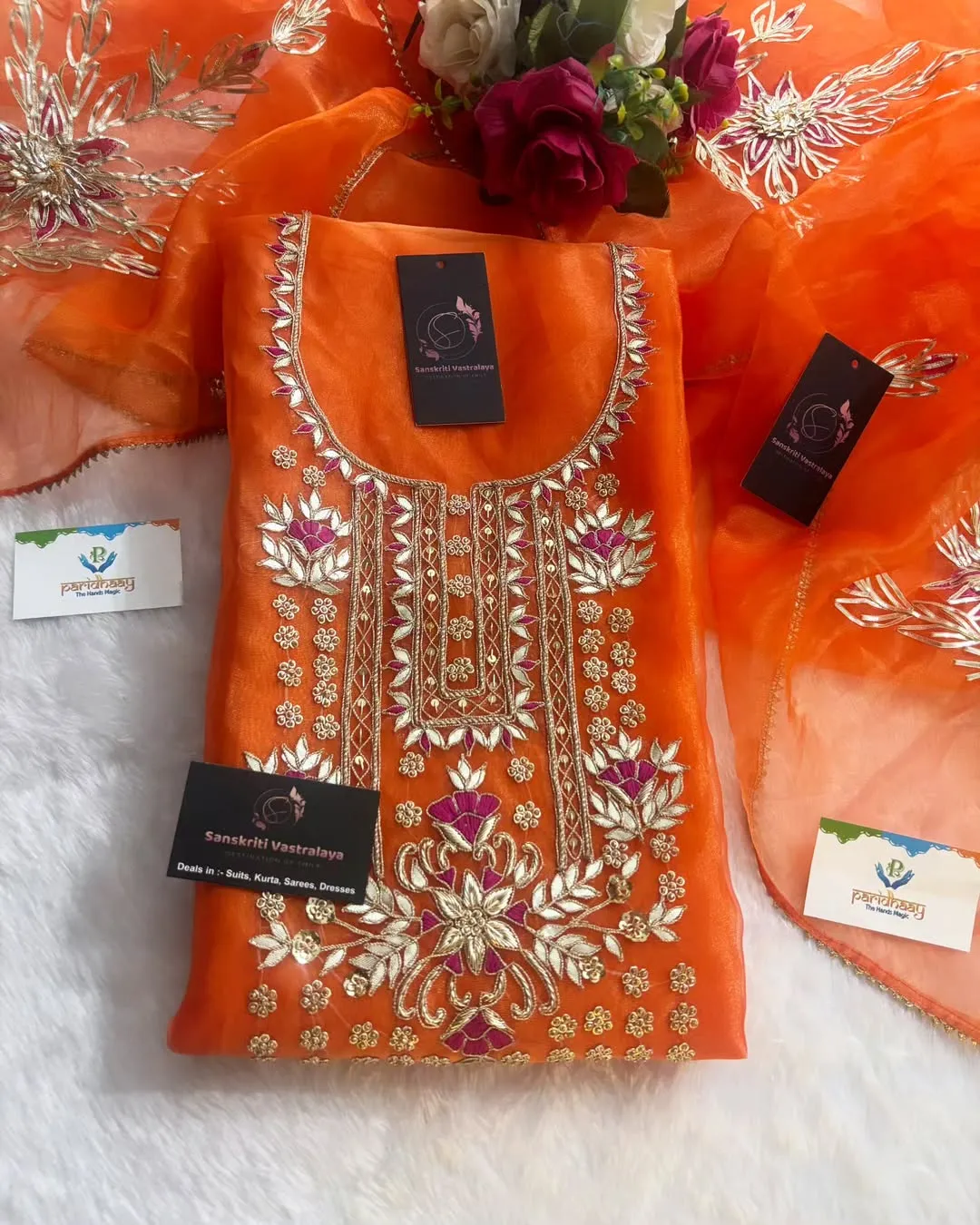 heavy rich organza fabric kurta with zardoshi handwork - Image 2