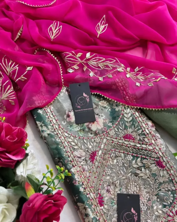 Manipuri silk fabric kurta with zardoshi handwork - Image 3