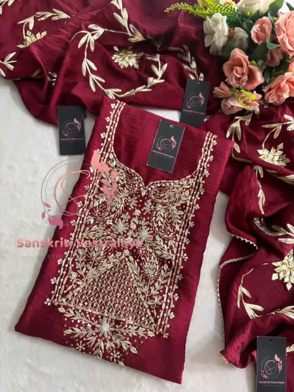American silk fabric kurta with zardogi handwork - Image 3