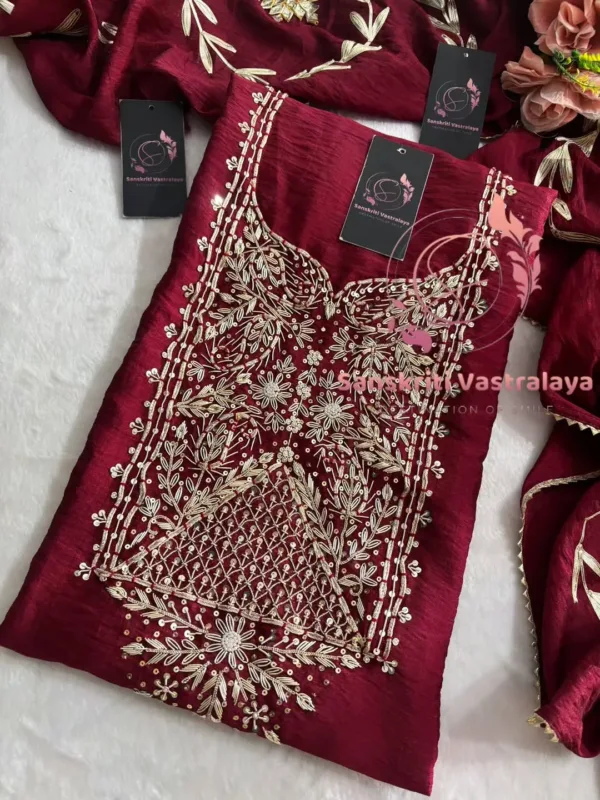 American silk fabric kurta with zardogi handwork - Image 2