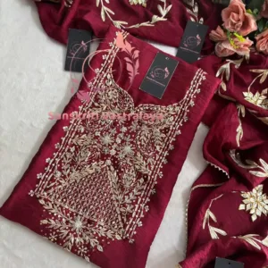 American silk fabric kurta with zardogi handwork