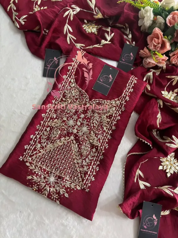 American silk fabric kurta with zardogi handwork