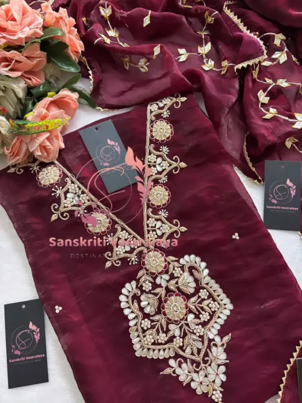 Fendy silk fabric kurta with zardogi handwork - Image 4