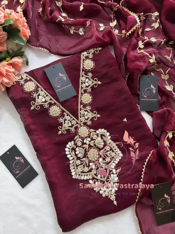 Fendy silk fabric kurta with zardogi handwork - Image 3