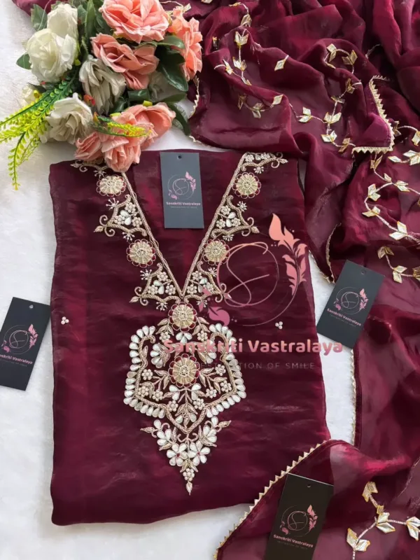 Fendy silk fabric kurta with zardogi handwork - Image 2