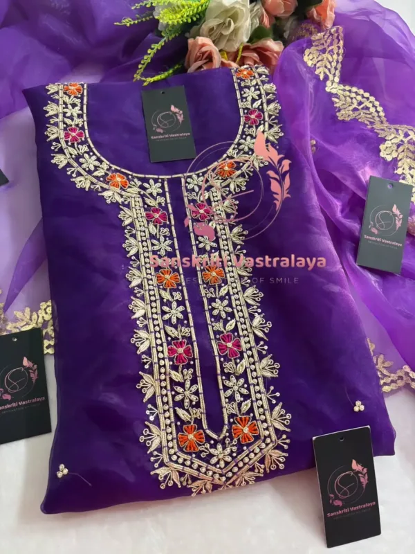 Tissue organza fabric kurta with zardoshi handwork - Image 2