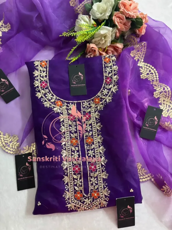 Tissue organza fabric kurta with zardoshi handwork - Image 3