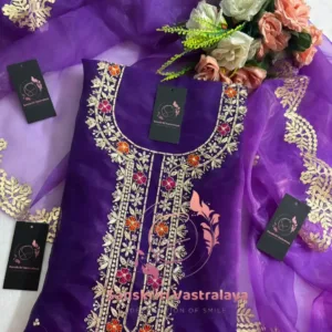 Tissue organza fabric kurta with zardoshi handwork