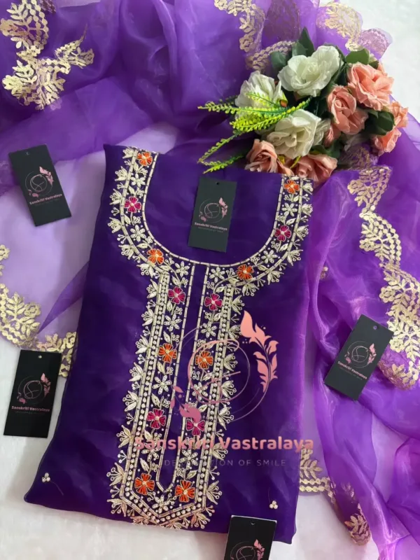 Tissue organza fabric kurta with zardoshi handwork