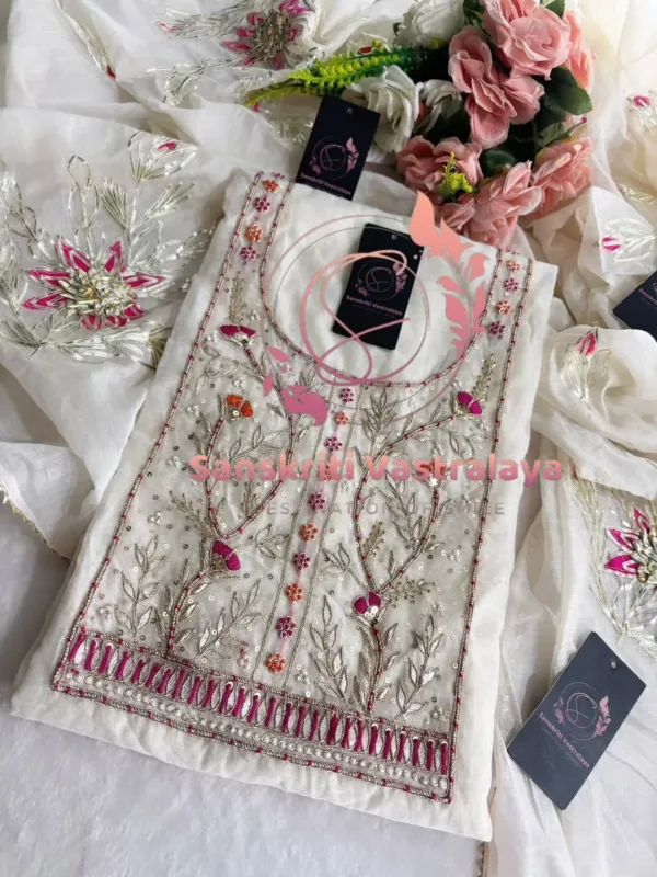 chanderi fabric kurta with zardogi handwork - Image 3