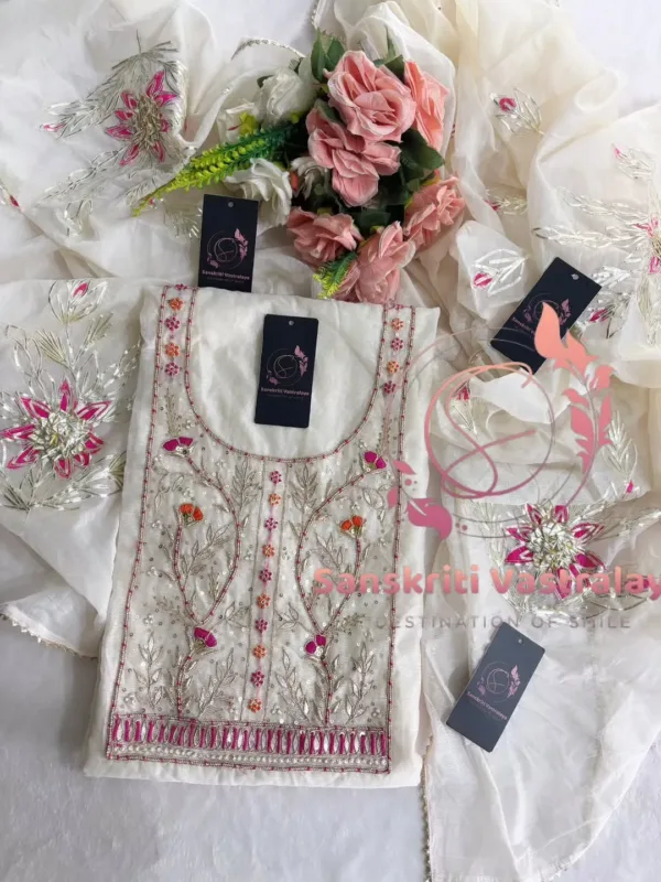 chanderi fabric kurta with zardogi handwork