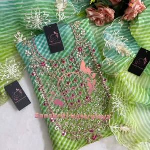 Viscose organza fabric kurta with zardozi handwork