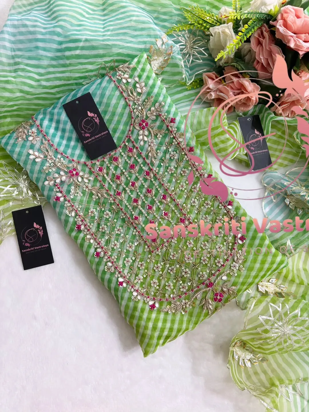 Viscose organza fabric kurta with zardozi handwork - Image 2