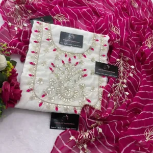 heavy rich chanderi fabric kurta with zardozi handwork