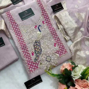 heavy rich chanderi fabric kurta with zardozi handwork